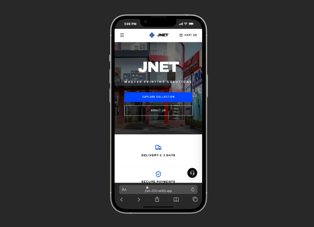 JNET Printing Solutions website interface