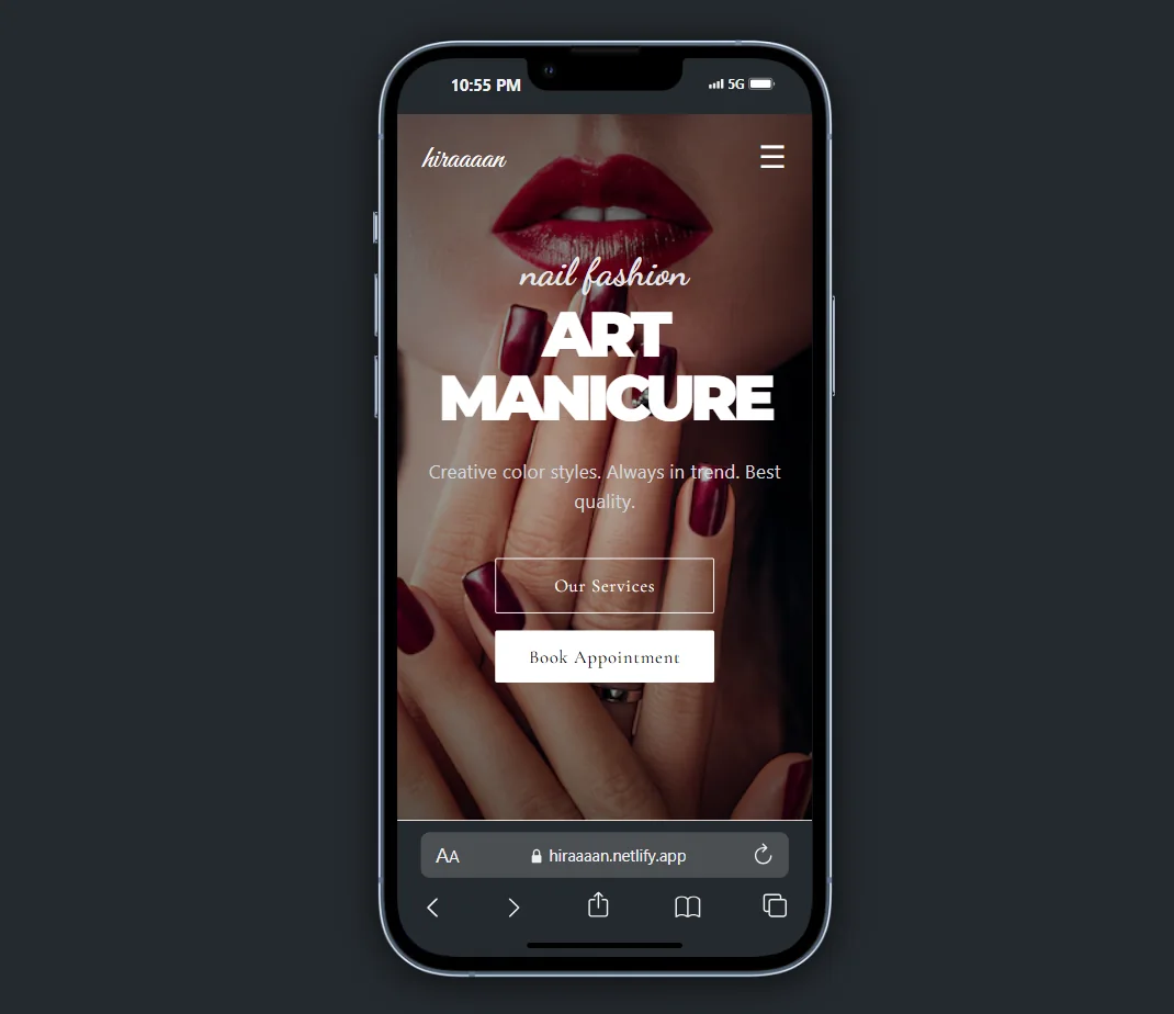 Creative manicure studio website interface