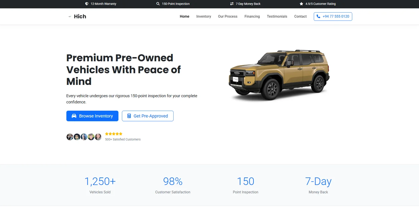 Automotive discovery website concept